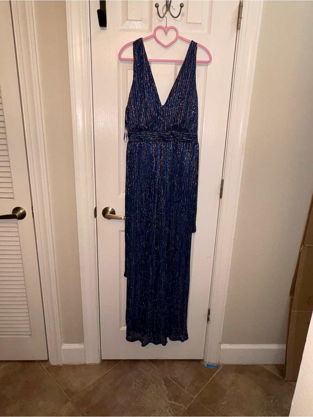 4SI3NNA Metallic Navy Blue V-Neck Jumpsuit